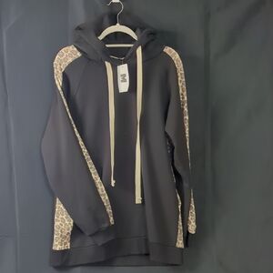 Zenana Outfitters Black Sweater with Animal Print Sleeves